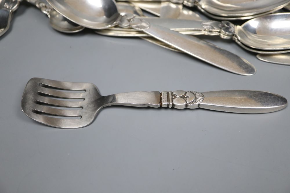 A part canteen of Danish George Jensen sterling Cactus pattern flatware, comprising forty five items